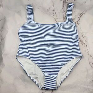 J Crew Swim 22 3X Blue One Piece Square Neck Textured Bikini Striped
